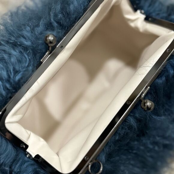 Gray Handmade Genuine Mongolian Lamb Fur Kisslock Clutch/Shoulder Bag/Crossbody - Picture 16 of 16